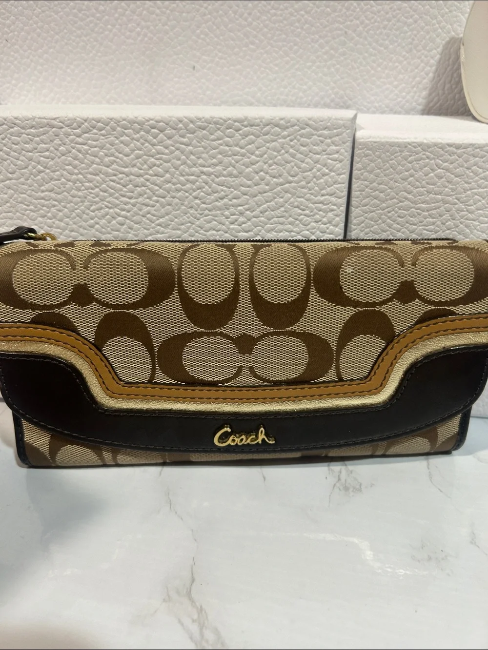 Coach Signature Canvas Trifold Wallet in Brown and Tan - Picture 8 of 8